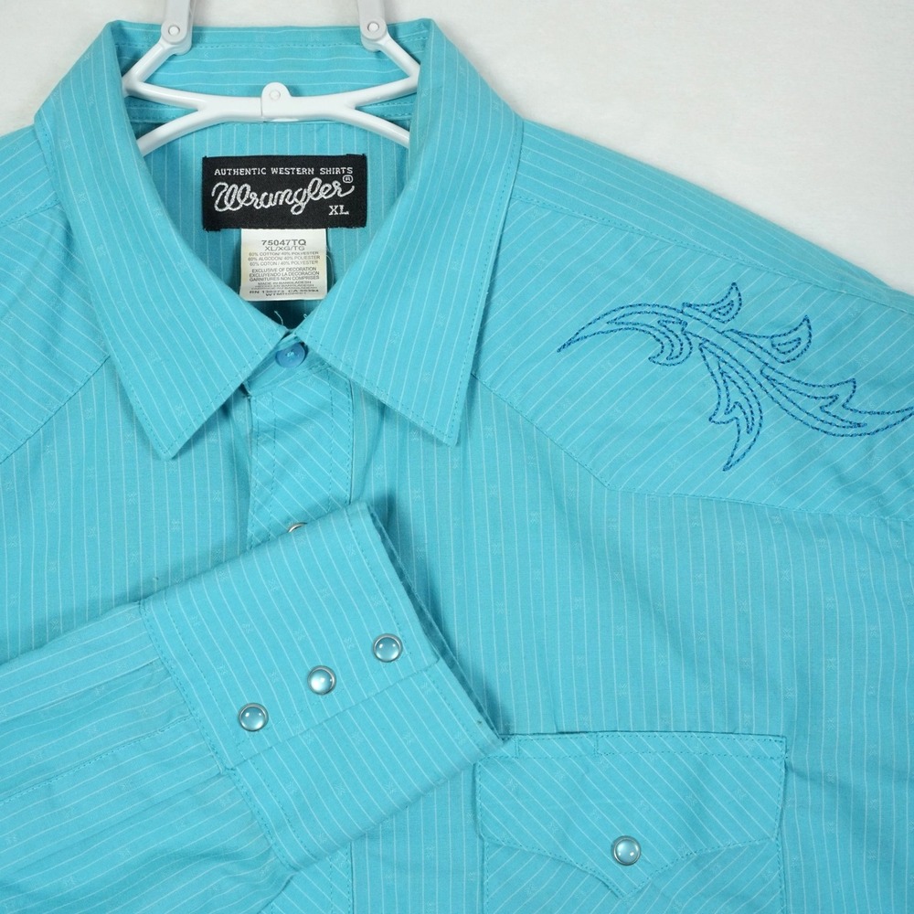 Wrangler Turquoise Pinstripe Long Sleeve Embroidered Western Shirt‎ XL